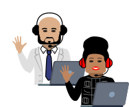 2 cartoon people with laptops