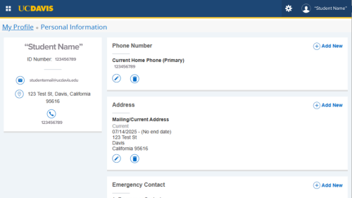 New Student Self-Service portal