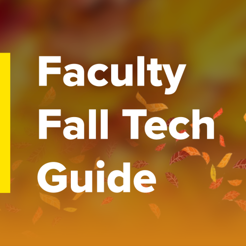 Graphic: 'Faculty Fall Tech Guide' white text on orange autumn background with falling leaves