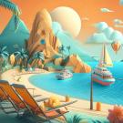 AI-generated image showing a tropical location in digital illustration style