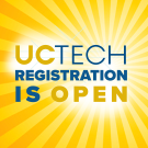 yellow graphic reading "UC Tech Registration is open"